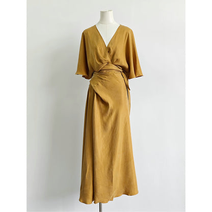 Robe dos nu à col en V en cuprammonuium pour femme