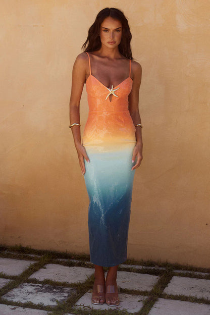 Vestido de fiesta elegante con lentejuelas y degradado, moderno y con temperamento para mujer