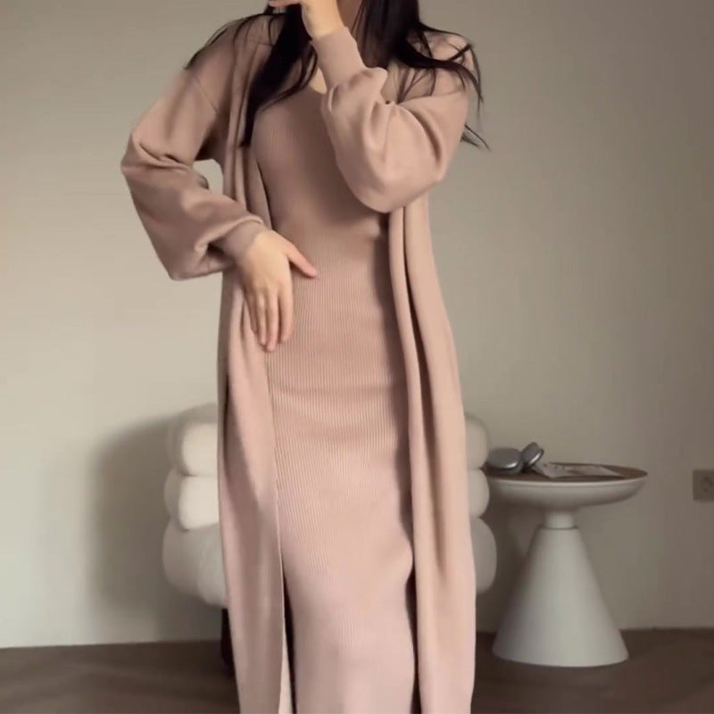 Solid Color Slim Sweater Overknee Dress Suit