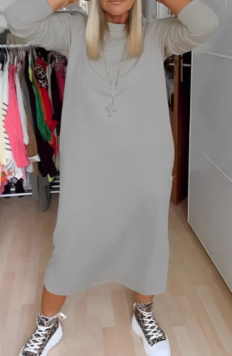 Vestido holgado de ocio con escote en V profundo y estampado de color liso