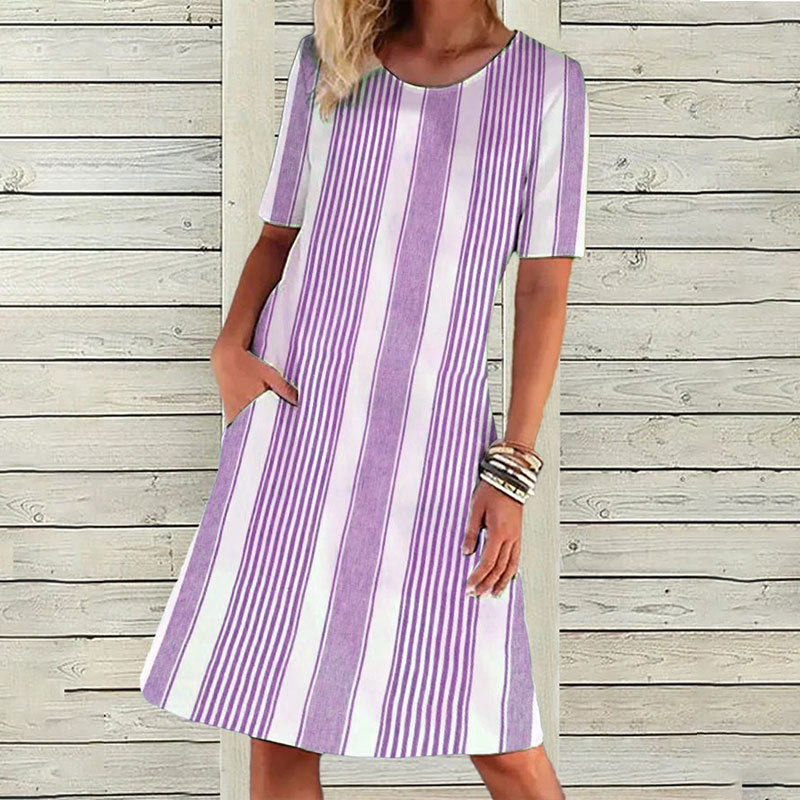 Printed Round Neck Short Sleeve Dress