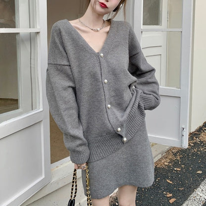 All-match Sweater With Suspenders Dress Knit Two-piece Suit