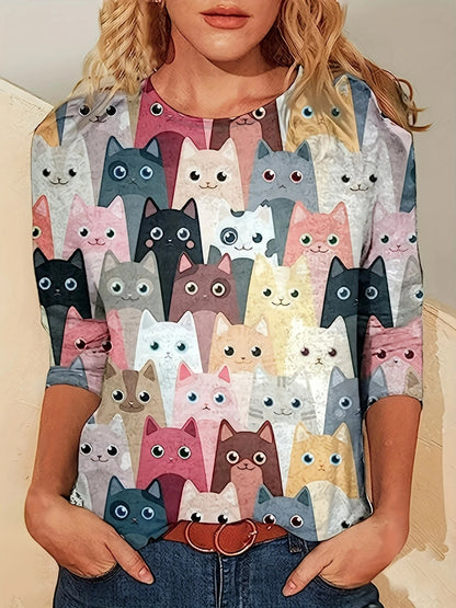 Haut élégant à imprimé chaton mignon et tendance pour femme