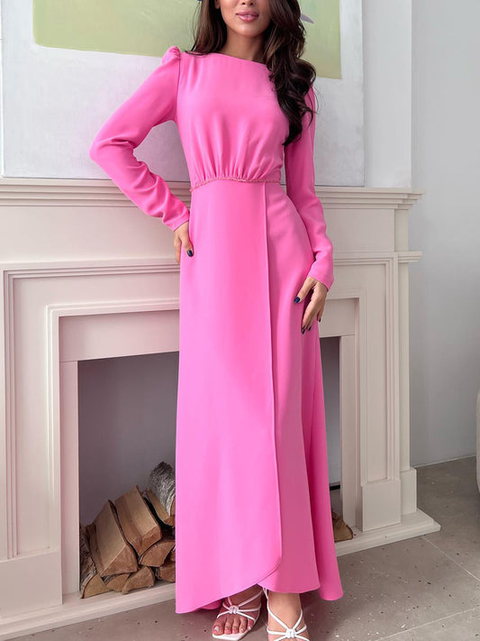 Solid Color Long Sleeve Crossover Hem Dress