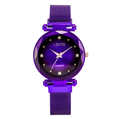 Montre à quartz étoilée pour femme avec bracelet magnétique absorbant le fer