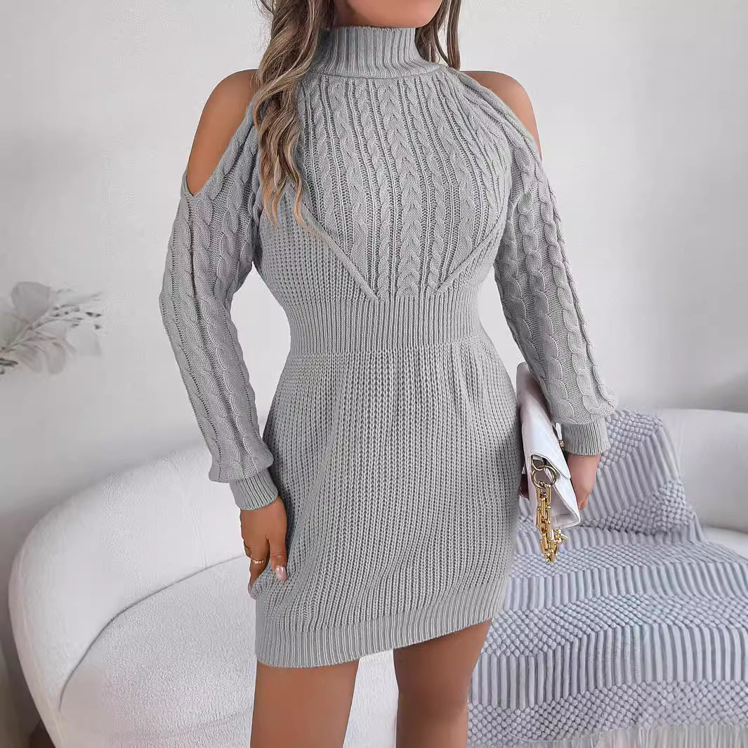 Twist Lantern Sleeve Package Hip Sweater Dress