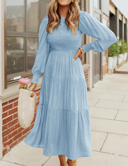 Smocking Pleating Multi-layer Large Swing Dress