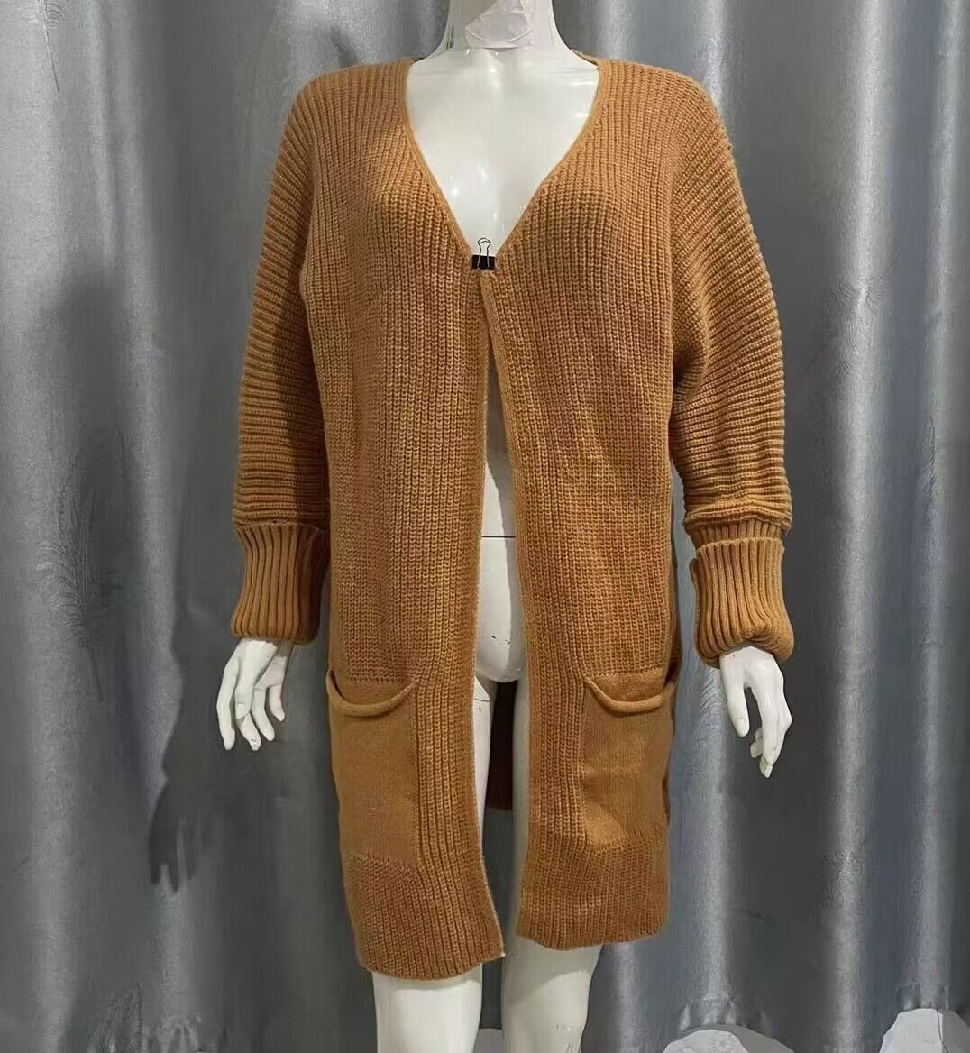 Nouveau Pull tricoté ample de couleur unie manteau mi-long