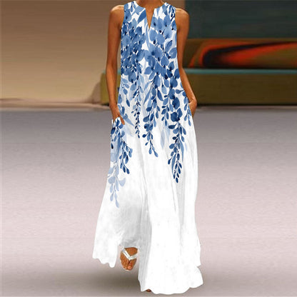 Spring And Summer Fashion Printed Pocket Long Dress