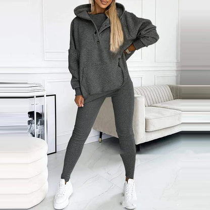 Costume de sport 3 pièces pour femmes, sweat-shirt, gilet et pantalon Slim, poches à capuche amples