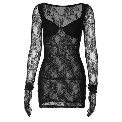 Chest Wrap Long Sleeve Gloves Body Shaping Hip Lace Dress