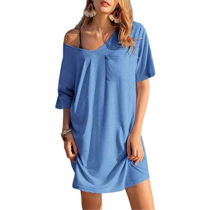 Robe t-shirt ample décontractée et confortable avec poche sur la poitrine