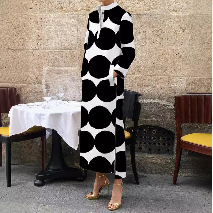 Women's Stand Collar Long Sleeve Printed Dress