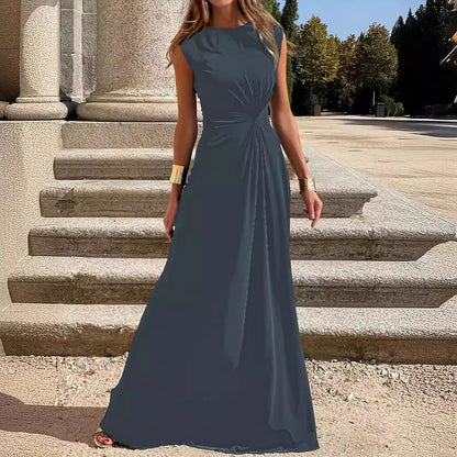 Casual Outing Temperament Commute Waist-tight Elegant Round Neck Long Dress