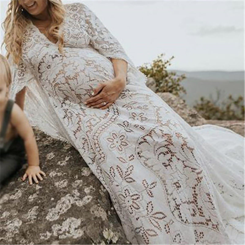 Robe en dentelle moelleuse à larges bords pour femmes enceintes