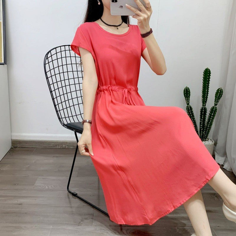 Summer Solid Color Noil Poplin Dress