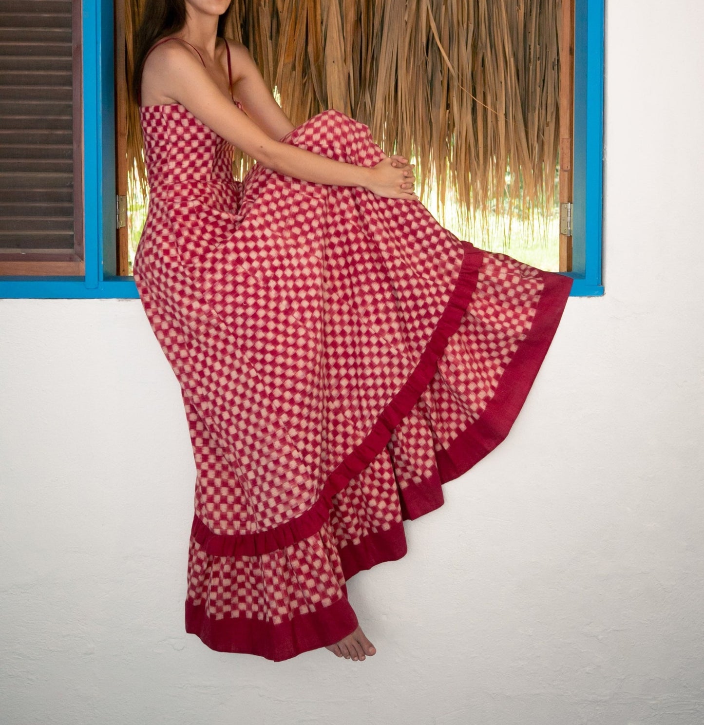 Vestido ajustado a cuadros con tirantes para mujer