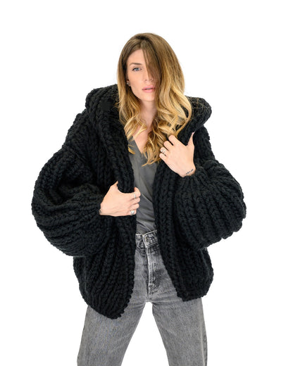 Cardigan ample et à capuche, manteau, aiguille à tricoter faite à la main, pull tricoté pour femmes