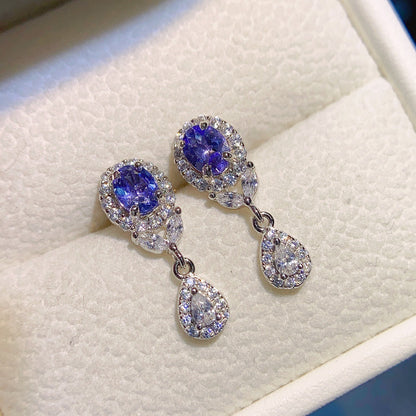 Zefeng Jewelry Natural Tanzanite Female Accessories Stud Earrings