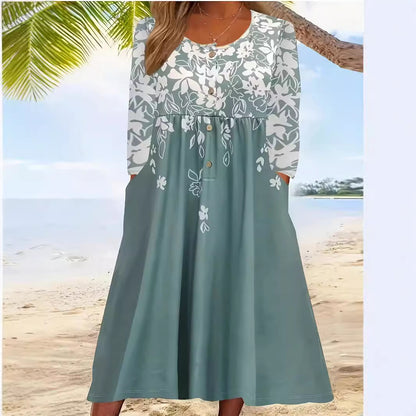 Women's Loose Fashion Floral Round Neck Dress