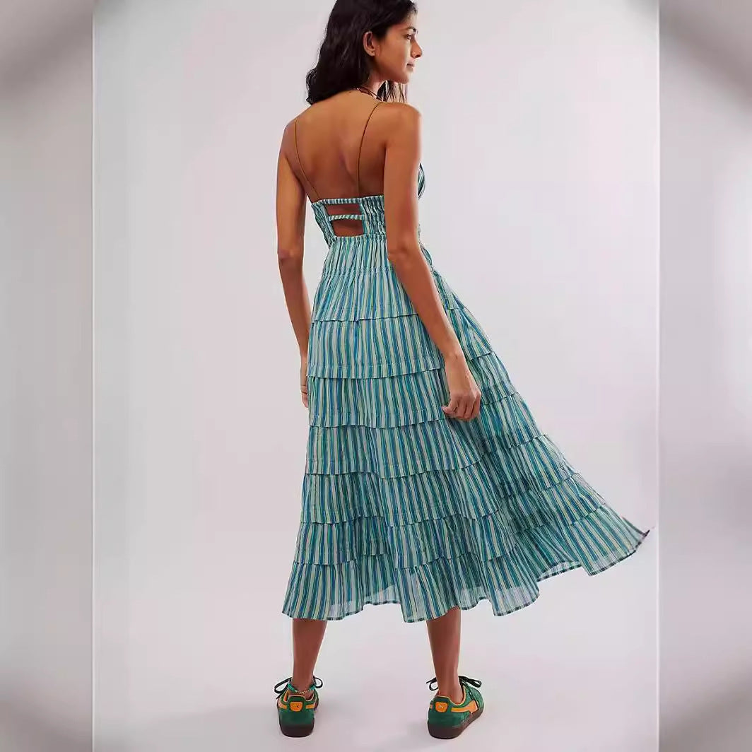 Vestido casual fruncido de moda para mujer