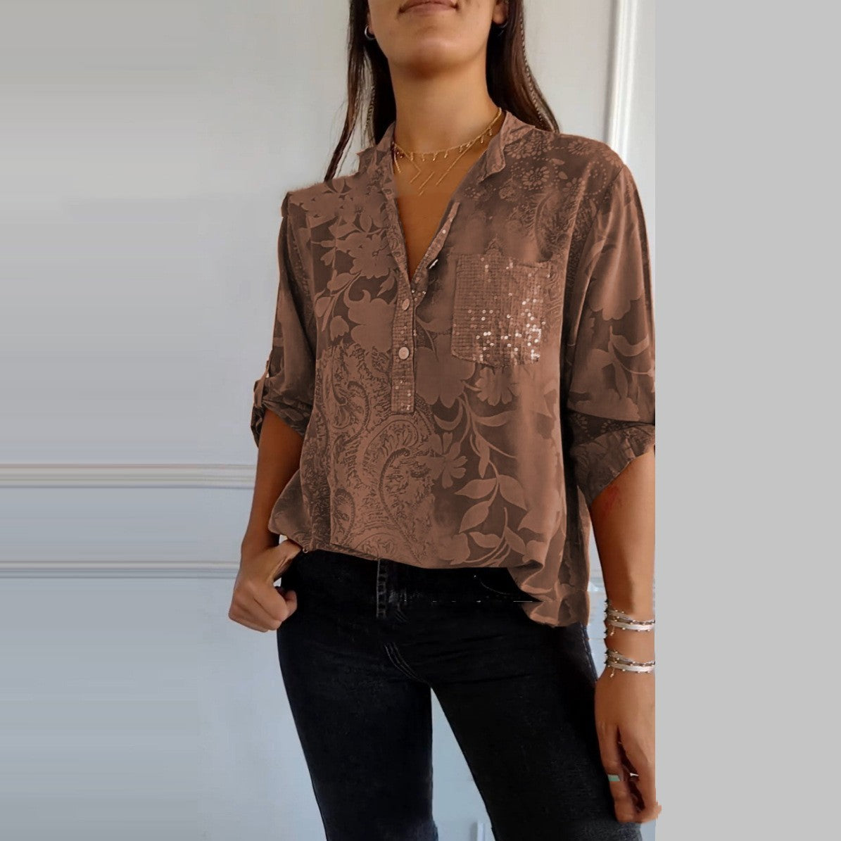 Camisa estampada elegante a la moda para mujer europea y americana