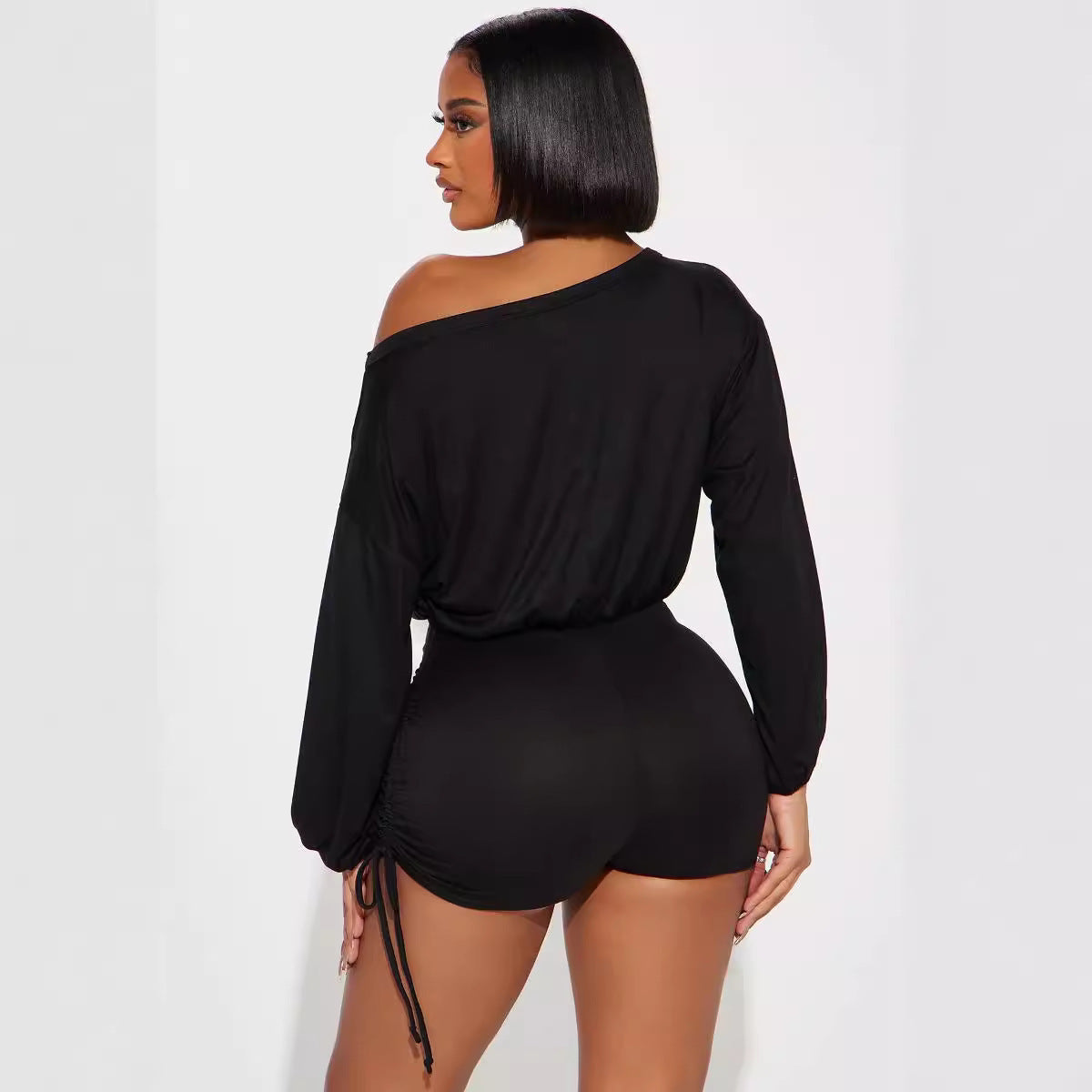 Off-shoulder Diagonal Collar Long Sleeve Loose Jumpsuit Women