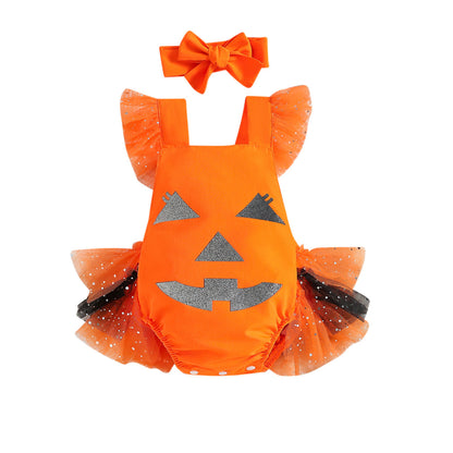 Nuevo mono de bebé de Halloween, divertido mameluco de malla de calabaza para niños