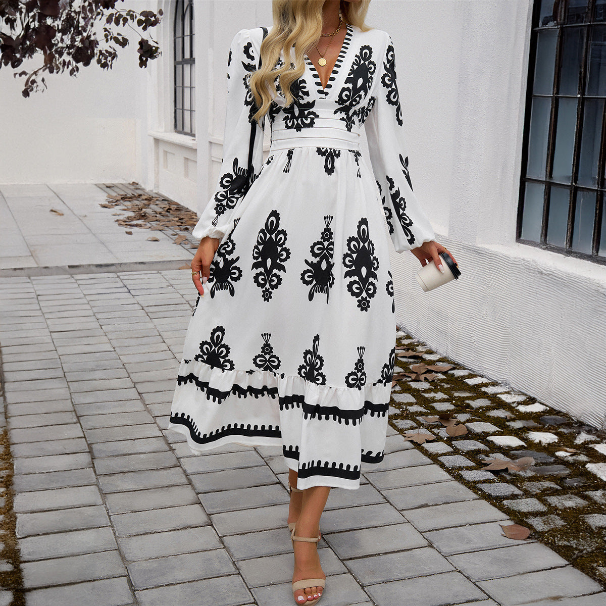 Vestido estampado elegante con temperamento femenino