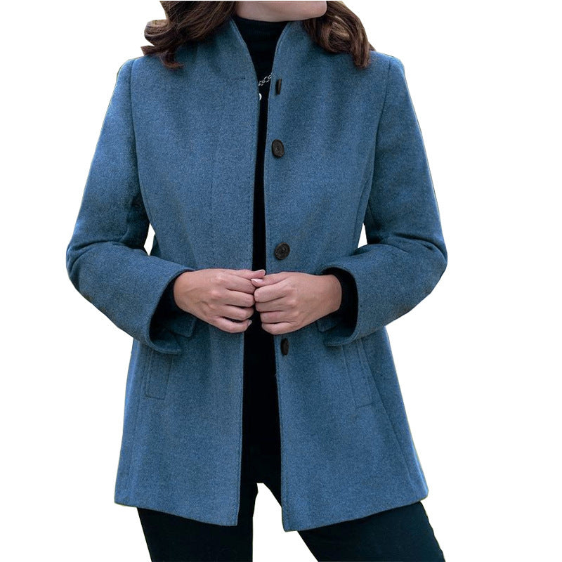 Manteau en laine slim à manches longues et boutons à revers pour femme, simple et automne et hiver