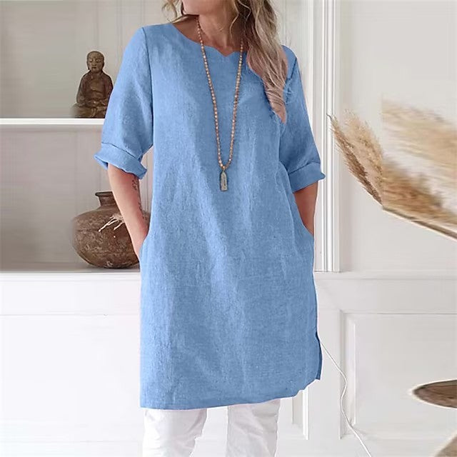 Neck T-shirt Loose Top Comfort And Casual A- Line Dress