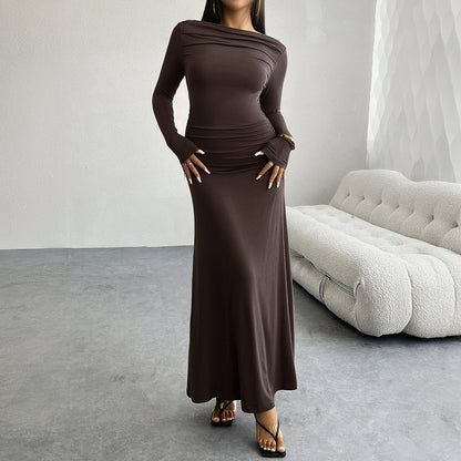 Solid Color Sheath Off-neck Dress