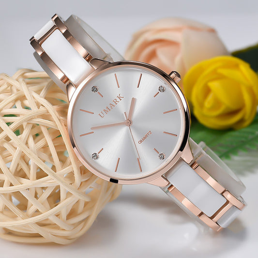 Montre à quartz étanche pour femme avec diamants en céramique