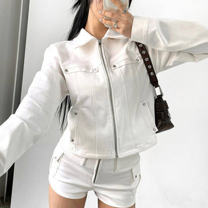 Women's Stand Collar Zipper Pocket Heavy-duty Fashion Jacket