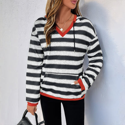 Women's Black And White Striped Sweater Pullover