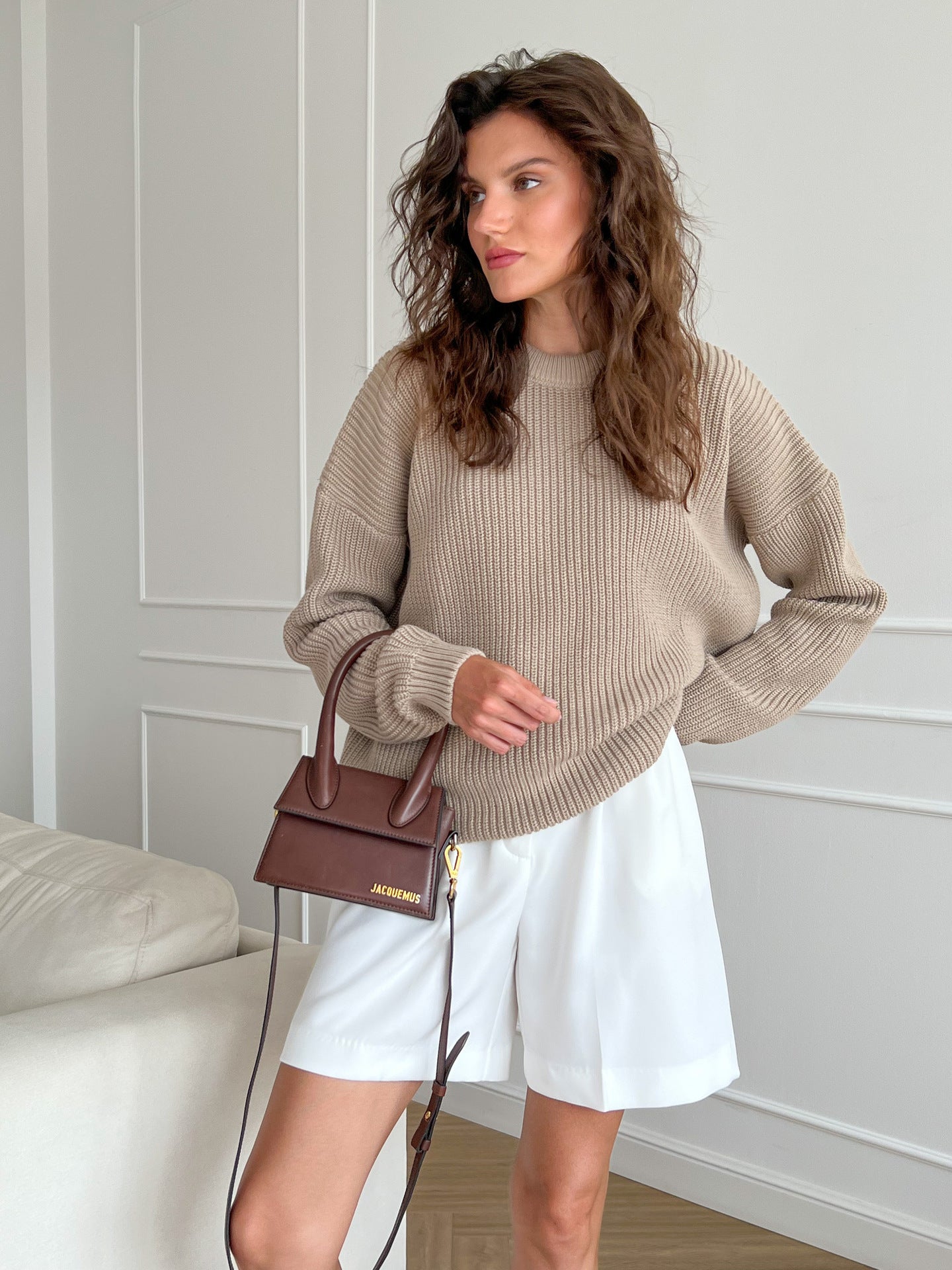 Sweater Round Neck Loose Solid Color Sweater