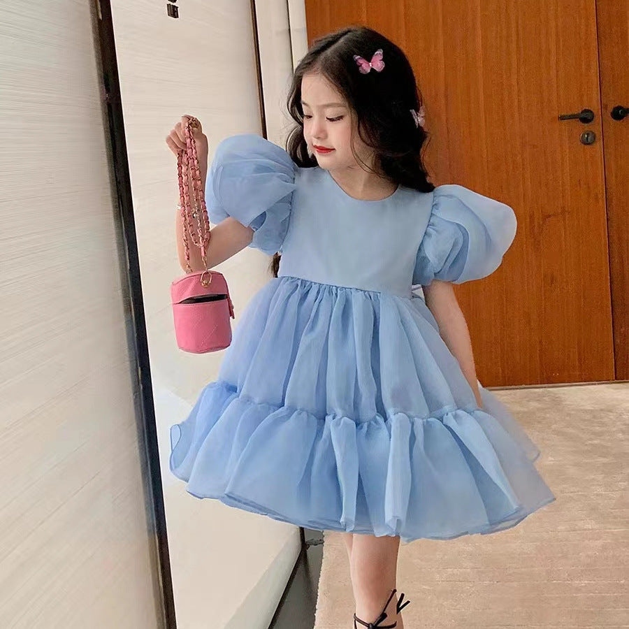 Vestido de malla con mangas abullonadas de princesa para niñas