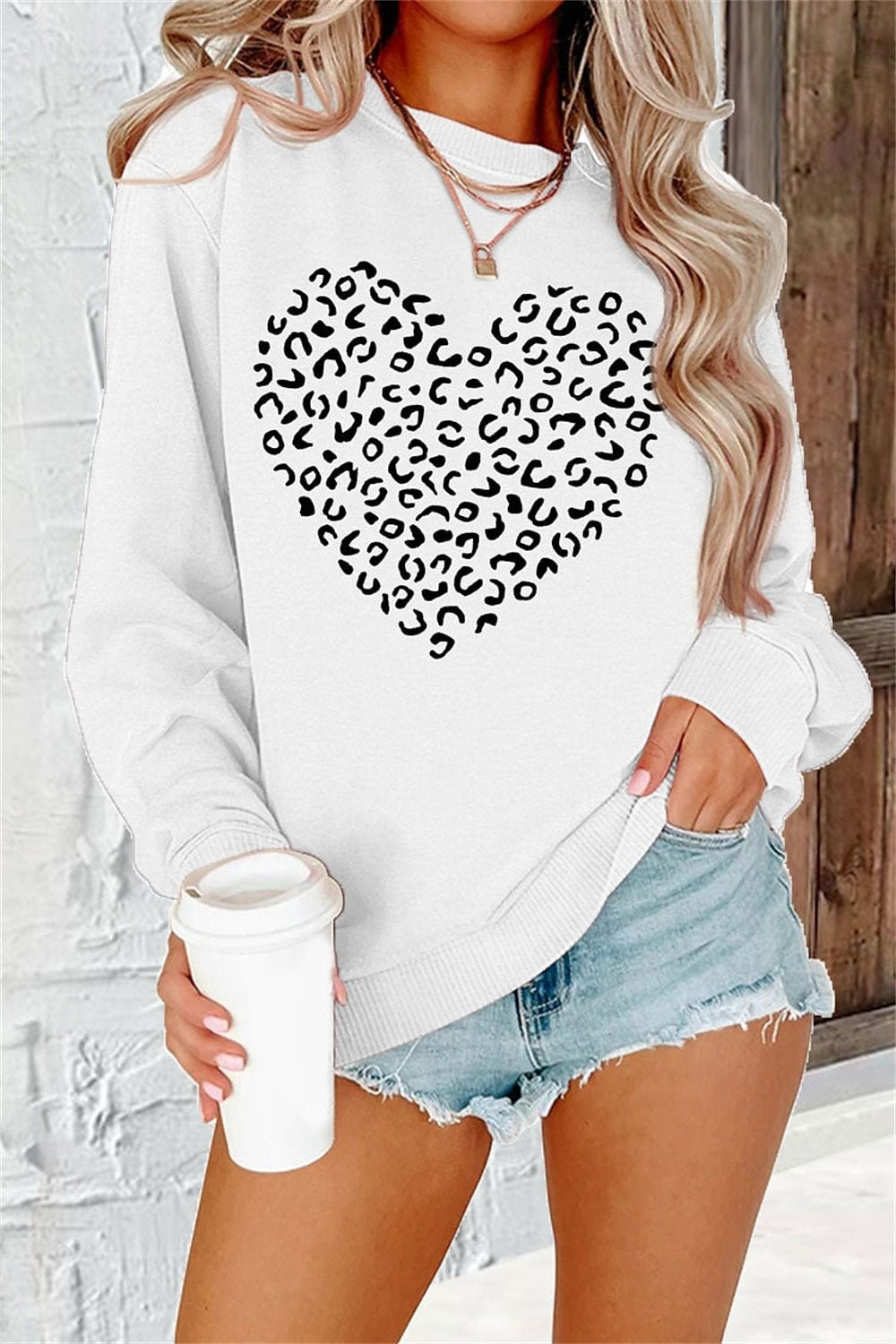 Printed Round Neck Long Sleeve Plus Size Casual Hoodie