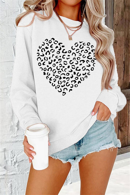 Printed Round Neck Long Sleeve Plus Size Casual Hoodie