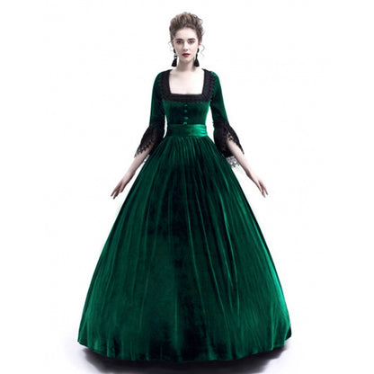 Women's Solid Color Medieval Court High Waist Long Dress Gown