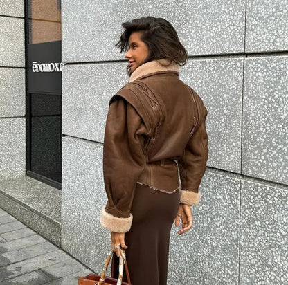 Chaqueta de gamuza para mujer europea y americana