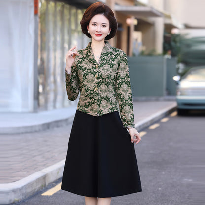 Fake Two-piece Suit Collar Floral Stitching Dress