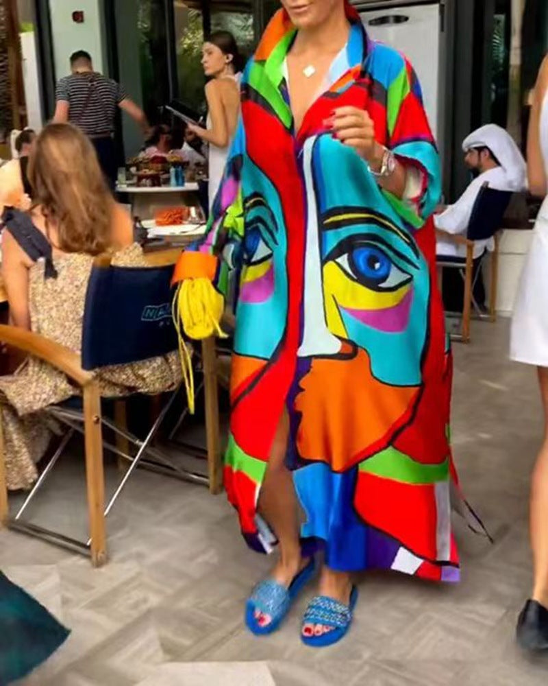 Robe à manches longues avec boutons colorés pour femme