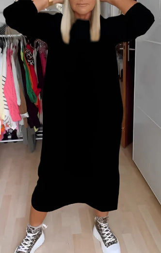 Vestido holgado de ocio con escote en V profundo y estampado de color liso