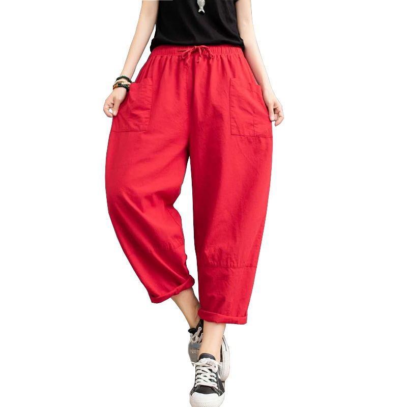 Cropped Pants Printed Plus Size Female Summer Cotton Linen Harem Pants Loose Casual Women's Pants