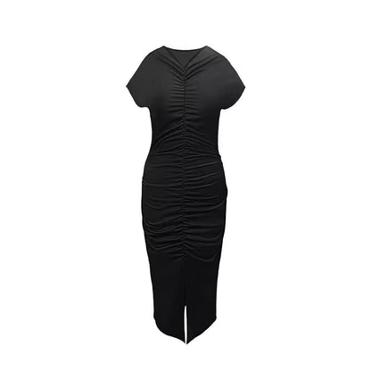 High Waist Fishtail Split V-neck Pleating Dress