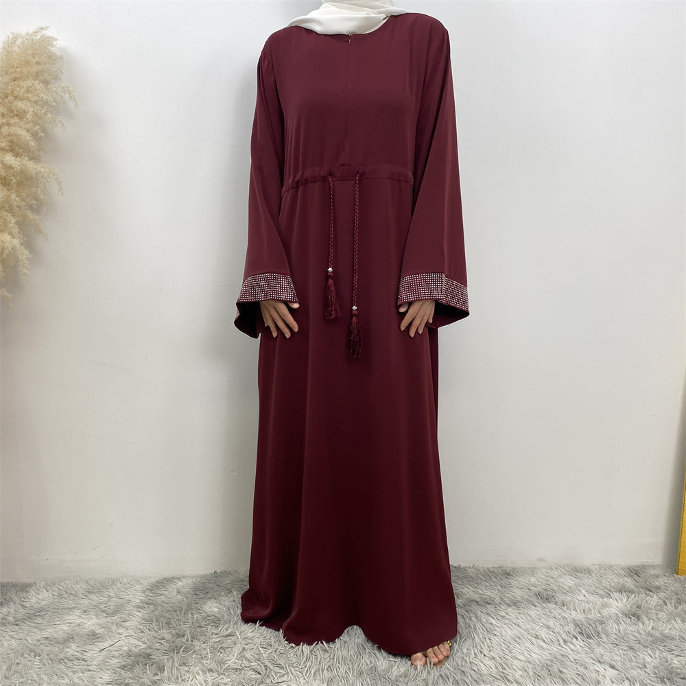 Women's Wear Rhinestone Stitching Tied Dress With Pockets Robe