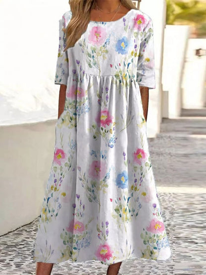 Women's Summer New V-neck Simple Printing Casual Dress In Stock Dress