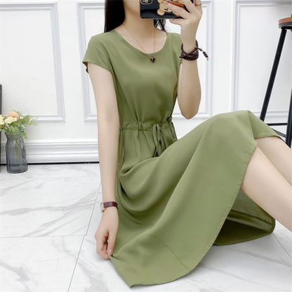 Summer Solid Color Noil Poplin Dress