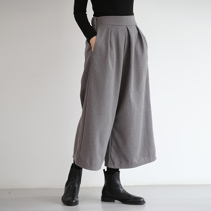 Women's Pants Western Style Culottes Loose Waist Trimming Wide Leg